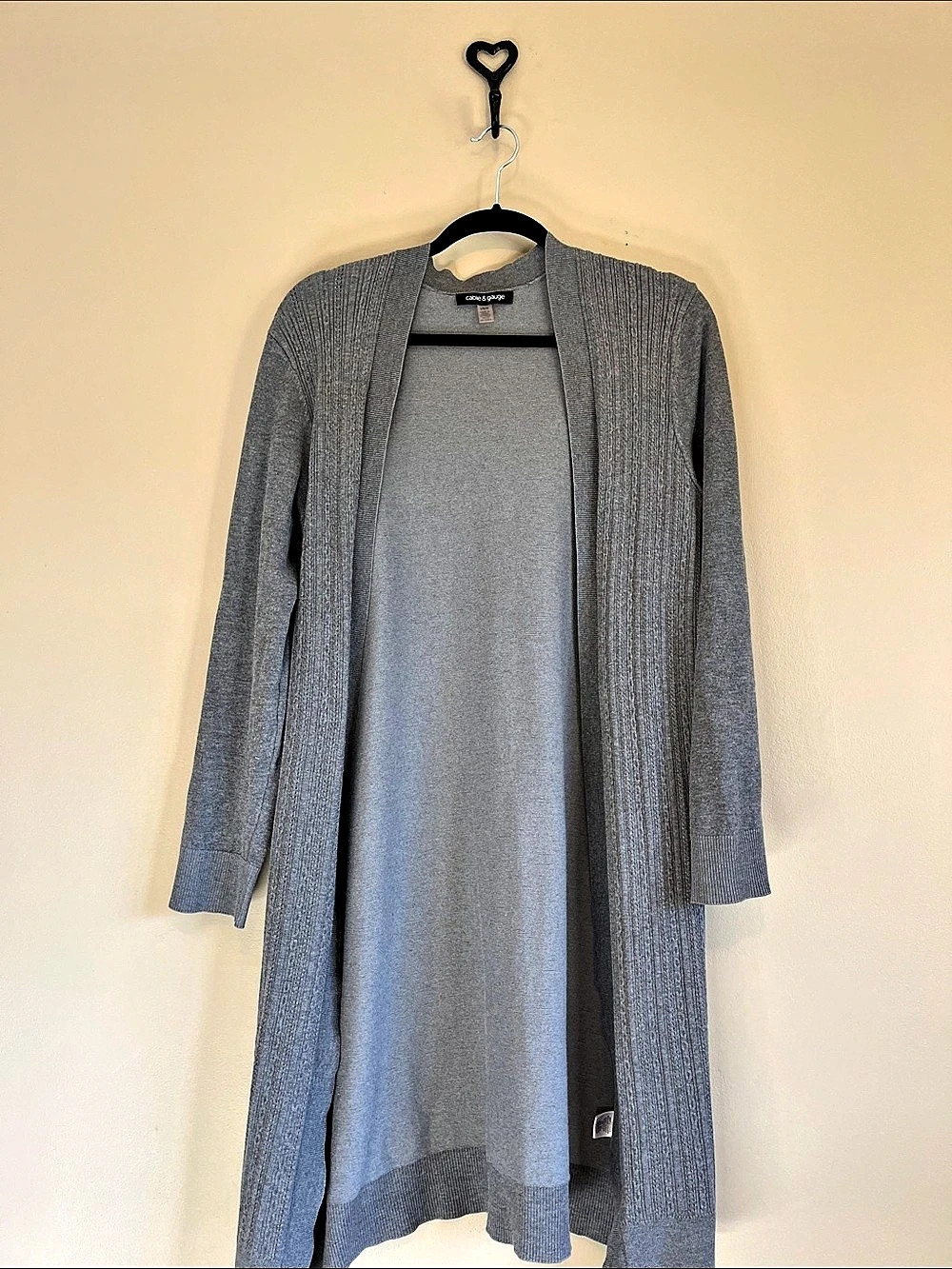 Long Gray Open-Front Cardigan